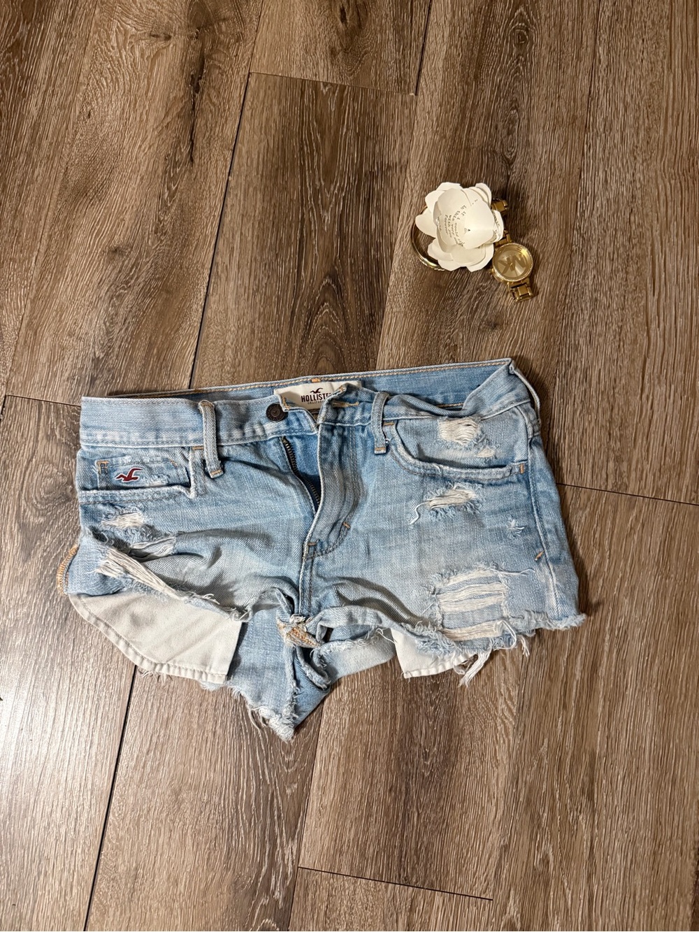 Hollister Light Blue Ripped Denim Cutoff Shorts
